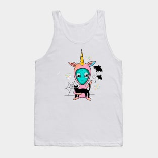 alien in a pink unicorn onesy holding a cat smoking a blunt cute gift Tank Top